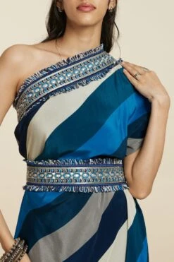 SVA Blue-Hued Stripe Print One-Shoulder Cowl Dress -Echo Clohting Shop 181123sva90 6