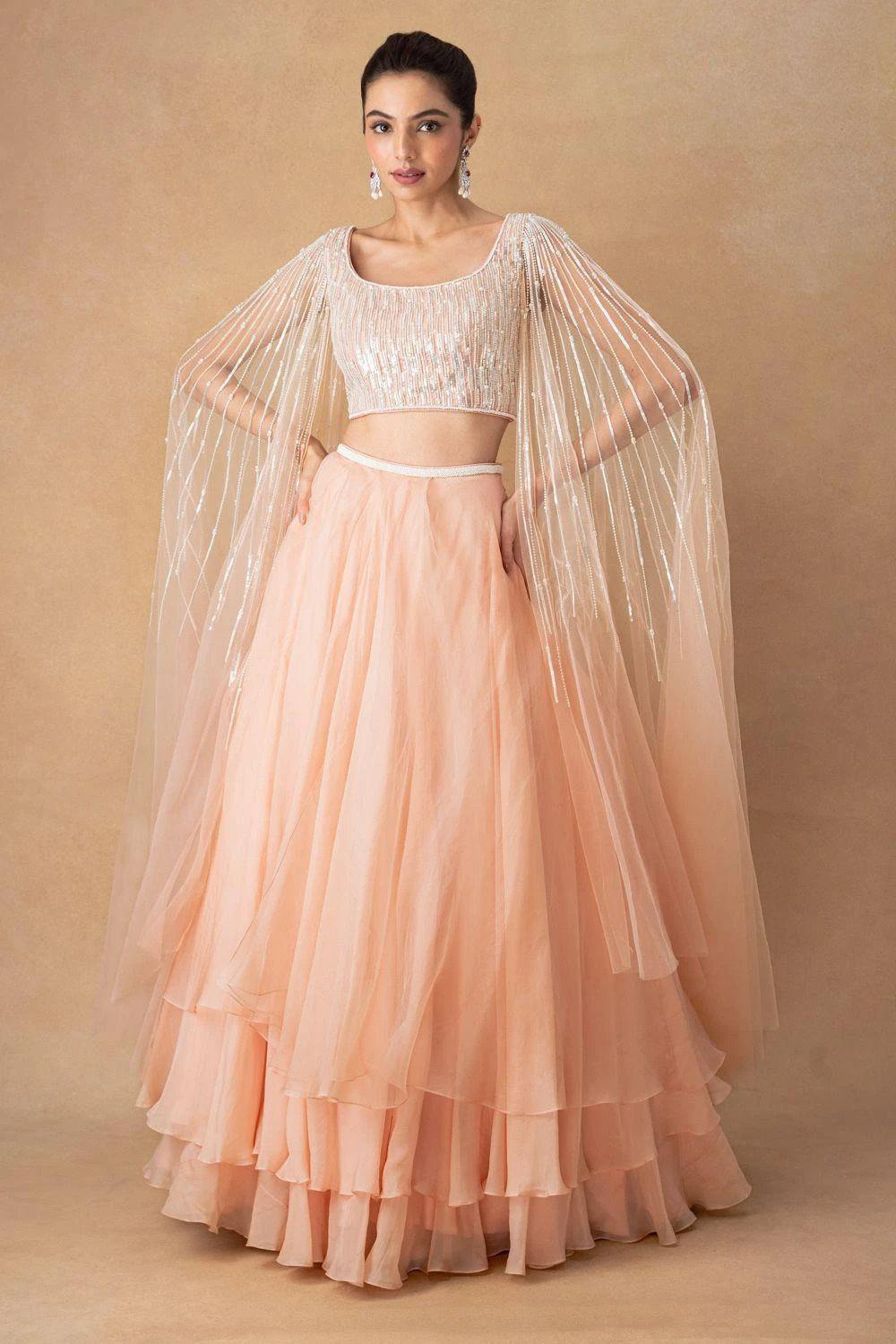 Ahilian Blush Floral Organza Lehenga Set 1 Ahilian Blush Floral Organza Lehenga Set