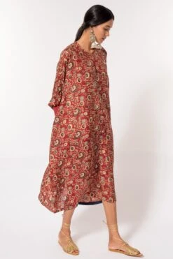 Divya Sheth Red Hand-block Printed Kaftan -Echo Clohting Shop 184dy19 3
