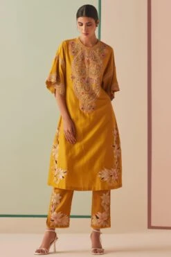 Chandrima Mustard Contrast Applique Pants