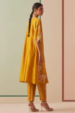Chandrima Mustard Contrast Applique Pants -Echo Clohting Shop 18823ca2 3