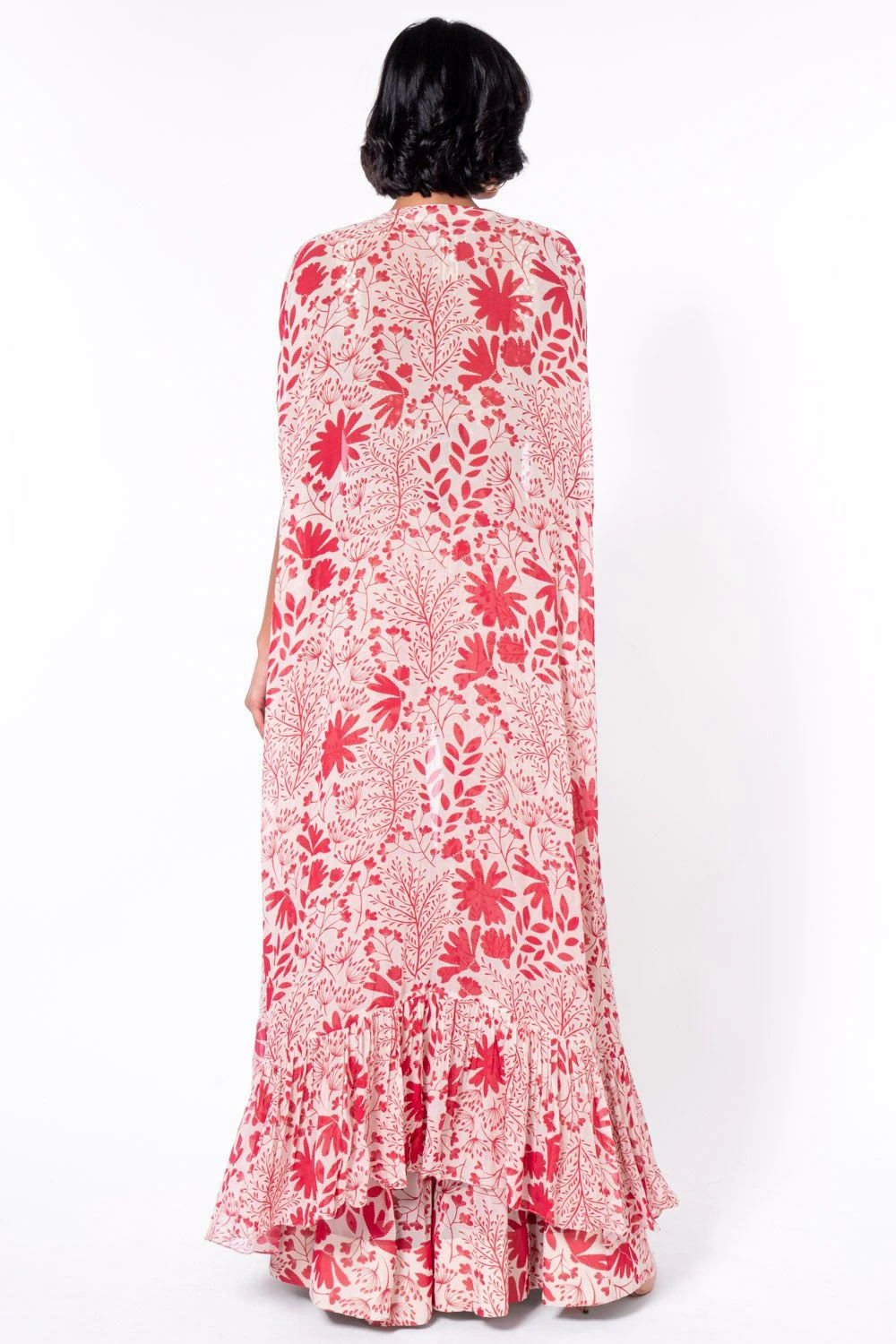 Arpita Mehta Red & White Printed Sharara With Bustier & Cape 6 Arpita Mehta Red & White Printed Sharara With Bustier & Cape - Image 6