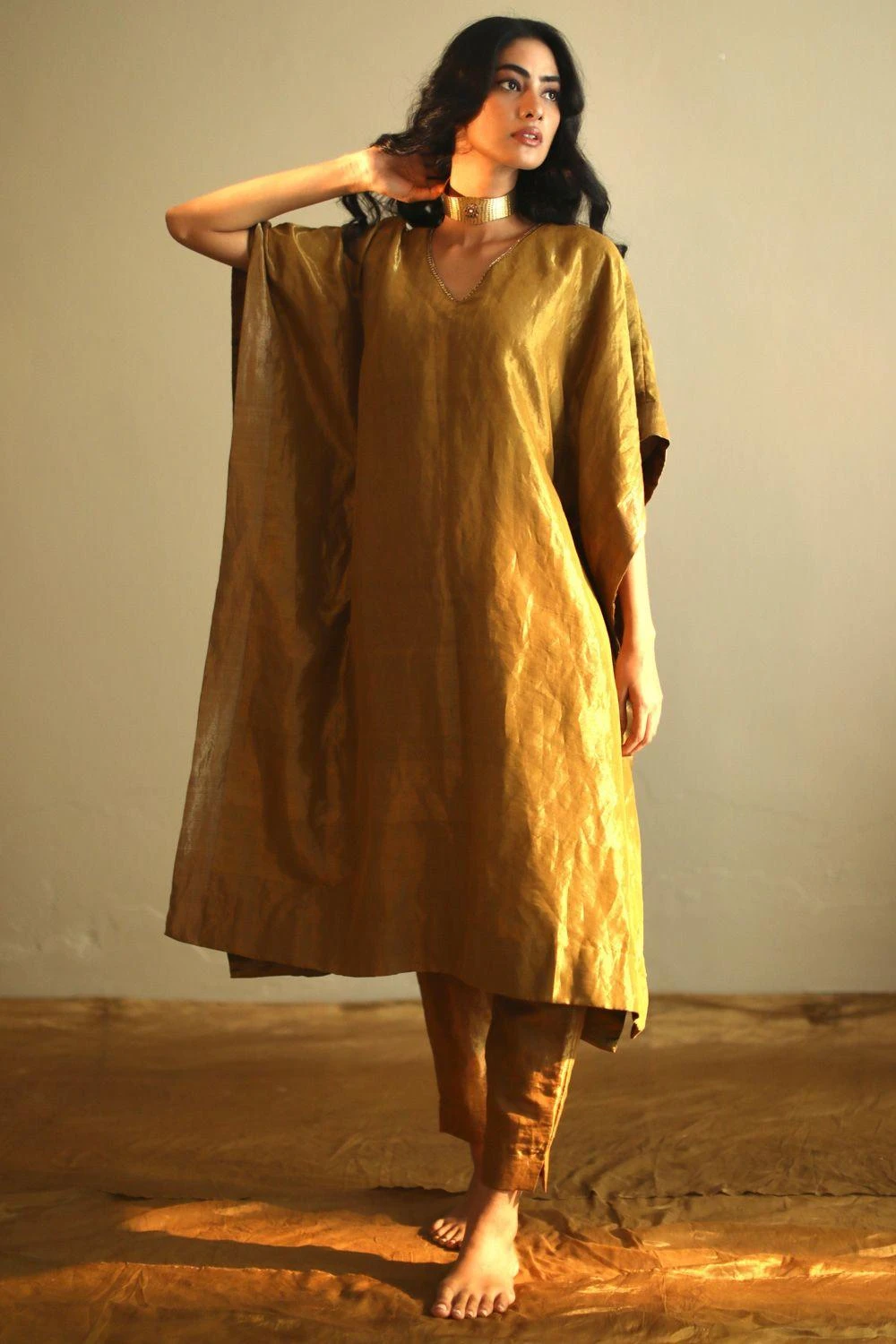 Shorshe Antique Gold Tissue Kaftan 1 Shorshe Antique Gold Tissue Kaftan