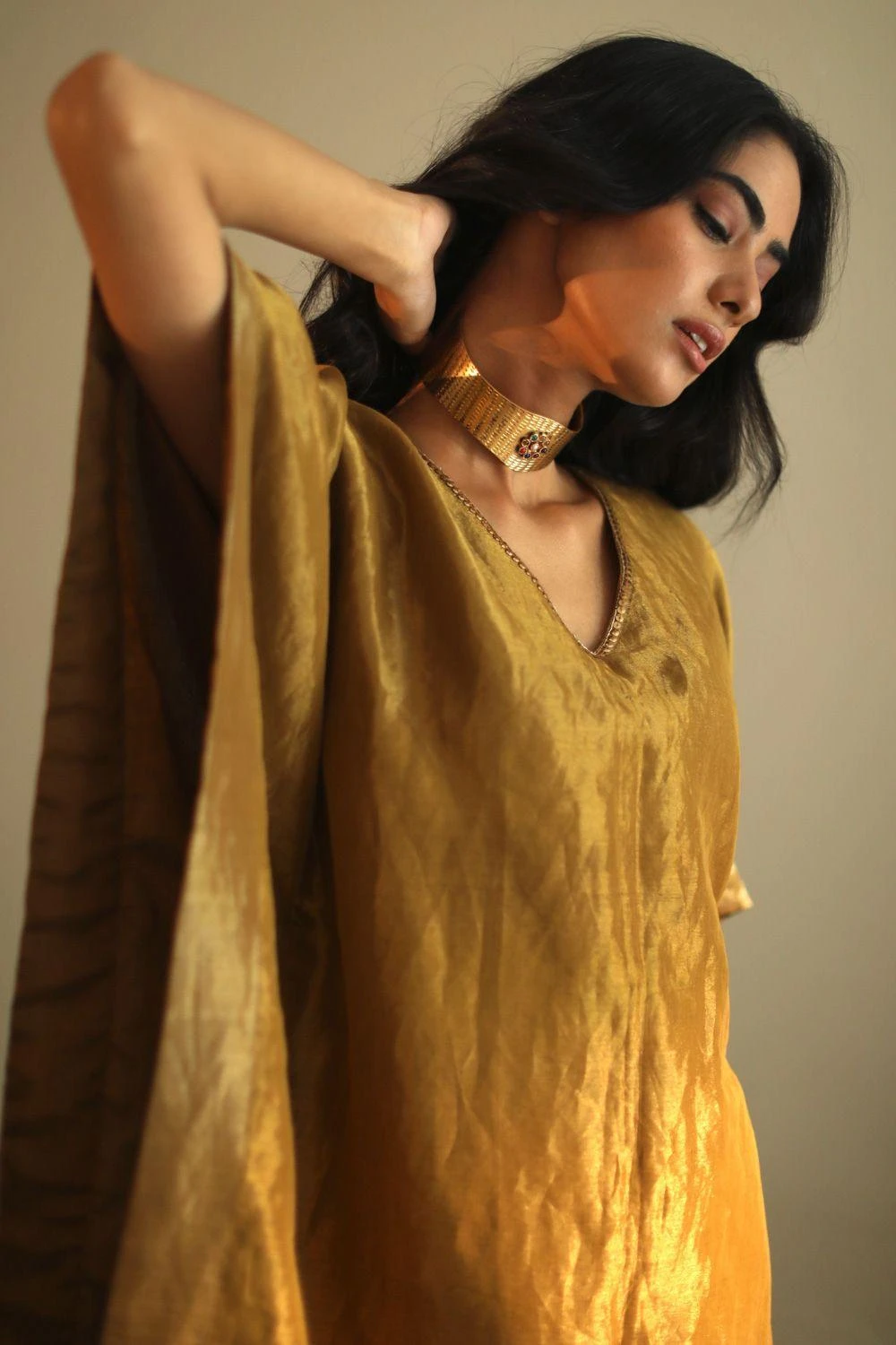 Shorshe Antique Gold Tissue Kaftan 4 Shorshe Antique Gold Tissue Kaftan - Image 4