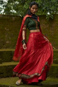 Medha Red Silk Embroidered Lehenga Set
