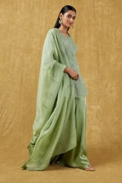 Ahilian Sage Green Crystal Embellished Sharara Set -Echo Clohting Shop 191al2 3