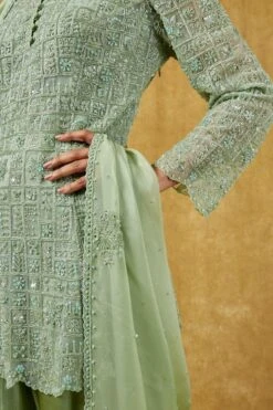 Ahilian Sage Green Crystal Embellished Sharara Set -Echo Clohting Shop 191al2 4