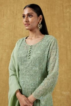 Ahilian Sage Green Crystal Embellished Sharara Set -Echo Clohting Shop 191al2 5