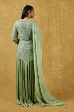 Ahilian Sage Green Crystal Embellished Sharara Set -Echo Clohting Shop 191al2 6