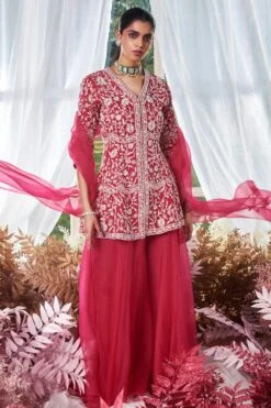 Devika Bhayana Fuschia Beadwork Sharara Set