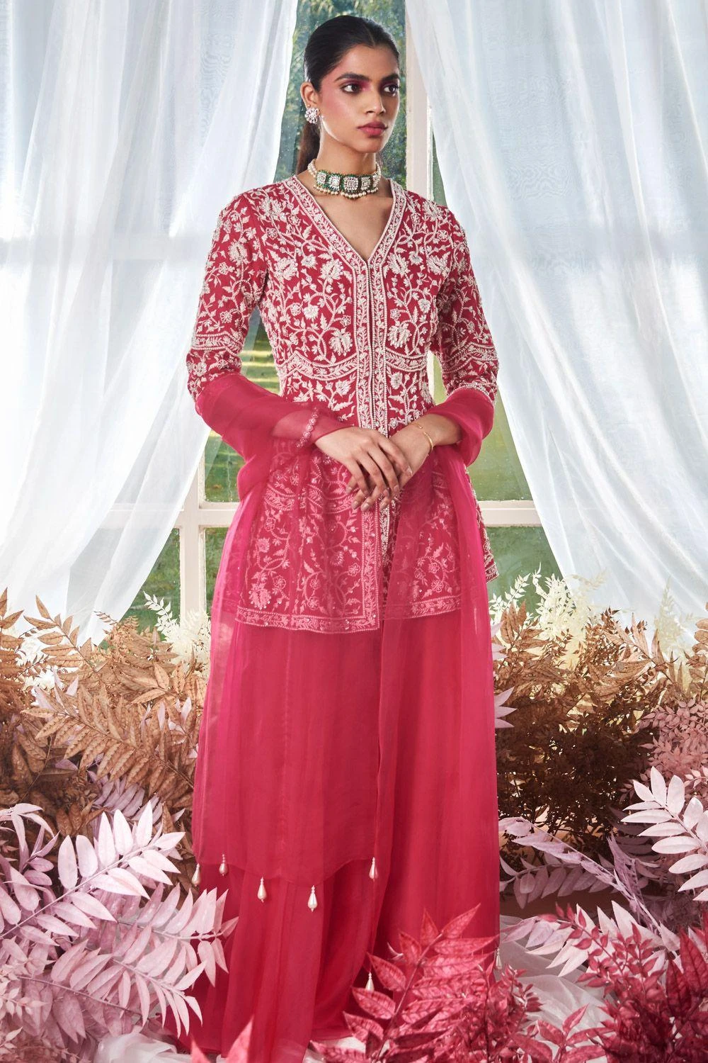 Devika Bhayana Fuschia Beadwork Sharara Set 2 Devika Bhayana Fuschia Beadwork Sharara Set - Image 2