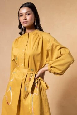 GRAINE Mustard Doodle Embroidery Dress -Echo Clohting Shop 19423gra3 4