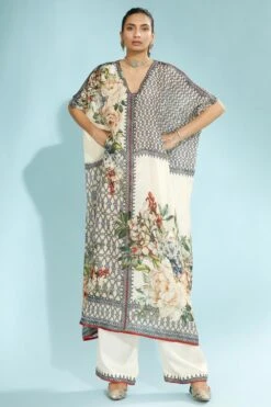 Rajdeep Ranawat Beige Floral Printed Kaftan