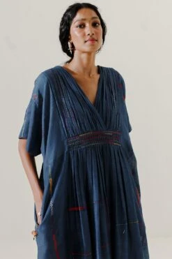 Sunira Designs Blue Mool Kaftan Midi Dress -Echo Clohting Shop 197sun13 3