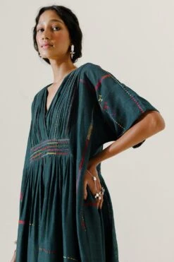 Sunira Designs Green Mool Kaftan Midi Dress -Echo Clohting Shop 197sun15 4