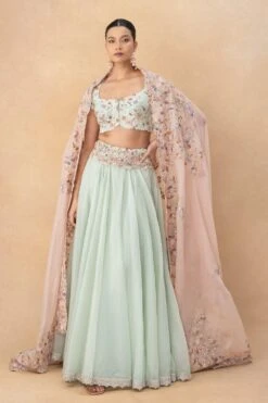 Anamika Khanna Aqua Floral Embellished Lehenga Set