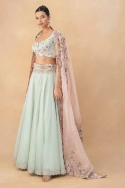Anamika Khanna Aqua Floral Embellished Lehenga Set -Echo Clohting Shop 19923ak1 3