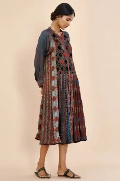 Sunira Designs Velvet Patchwork Flare Dress -Echo Clohting Shop 2001ms03 3