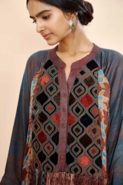 Sunira Designs Velvet Patchwork Flare Dress -Echo Clohting Shop 2001ms03 4