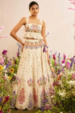 Chandrima Ivory Floral Beadwork Bustier