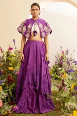 Chandrima Purple Cutwork Layered Lehenga