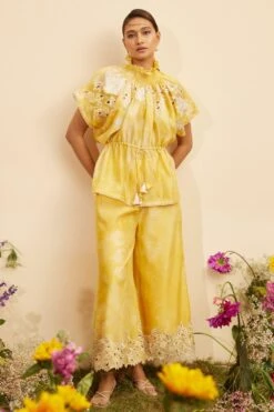 Chandrima Yellow Cutwork Culottes Pants