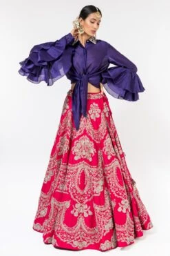 Jayanti Reddy Purple Front Knot Shirt With Ruffle Sleeves