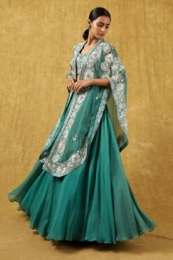 Mishru Green Floral Embroidered Lehenga Set -Echo Clohting Shop 201mru3 3