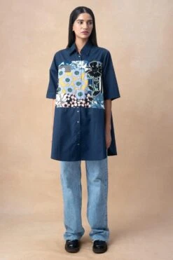 Dhruv Kapoor Blue Handcrafted Paneled Long Shirt