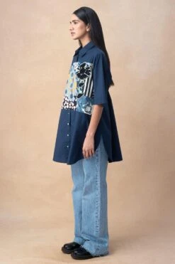 Dhruv Kapoor Blue Handcrafted Paneled Long Shirt -Echo Clohting Shop 20723dk3 3