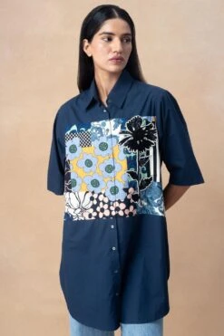 Dhruv Kapoor Blue Handcrafted Paneled Long Shirt -Echo Clohting Shop 20723dk3 4