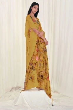 AK-OK By Anamika Khanna Yellow Floral Kaftan With Ruffles -Echo Clohting Shop 21092023ak03 2