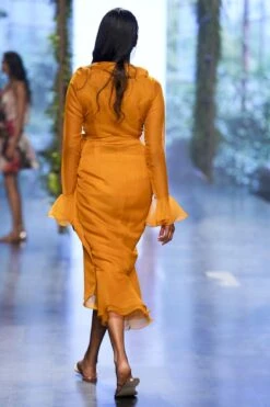 Gauri & Nainika Mustard Ruffled Wrap Dress -Echo Clohting Shop 2112gn01 4