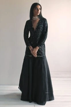 Arpita Mehta Black Sharara & Hand Embroidered Jacket Set