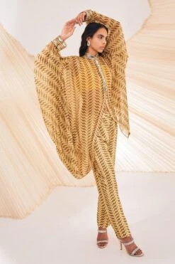 Divya Aggarwal Yellow Mirrorwork Kaftan Set