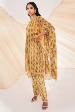 Divya Aggarwal Yellow Mirrorwork Kaftan Set -Echo Clohting Shop 21723da17 3