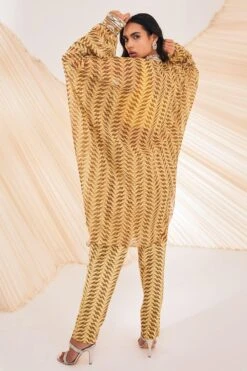 Divya Aggarwal Yellow Mirrorwork Kaftan Set -Echo Clohting Shop 21723da17 5