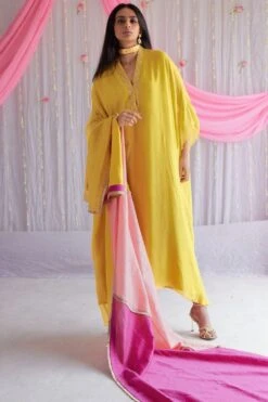 Shorshe Yellow Hand Embroidered Kaftan -Echo Clohting Shop 217shor18 3 1