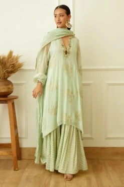 Nikasha Mint Foil Embroidered Sharara Set