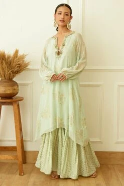 Nikasha Mint Foil Embroidered Sharara Set -Echo Clohting Shop 21823na13 3