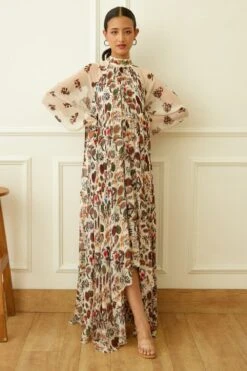 Nikasha Ivory Kohinoor Jaal Print Asymmetrical Dress