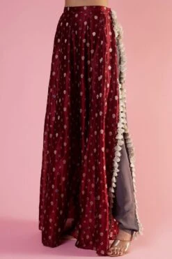 Payal Singhal Maroon Embroidered Choli And Skirt Set -Echo Clohting Shop 221123ps05 3