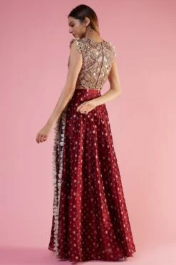 Payal Singhal Maroon Embroidered Choli And Skirt Set -Echo Clohting Shop 221123ps05 4