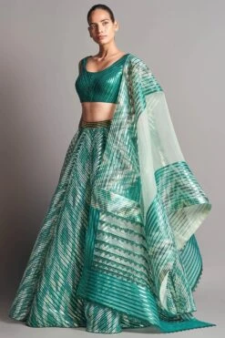 Amit Aggarwal Emerald Metallic Structured Lehenga
