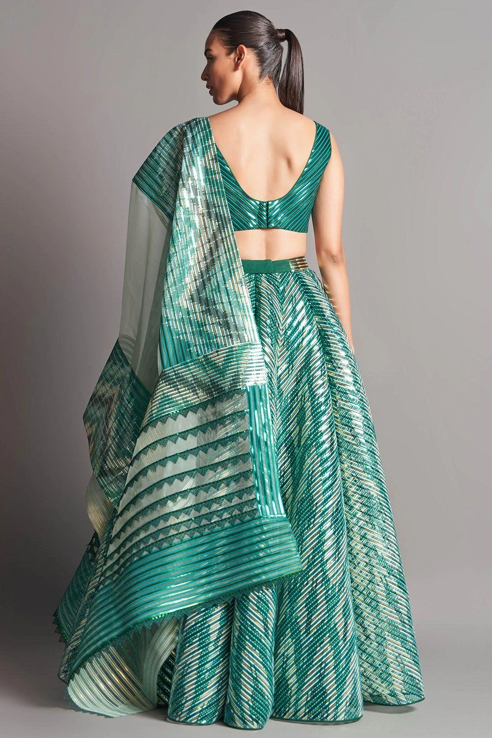 Amit Aggarwal Emerald Metallic Structured Lehenga 2 Amit Aggarwal Emerald Metallic Structured Lehenga - Image 2