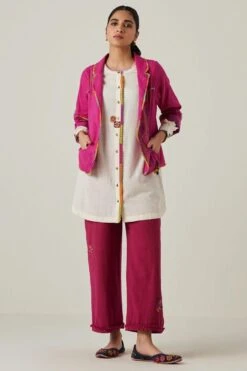 Sunira Designs Pink Gulzaar Khadi Frayed Pants