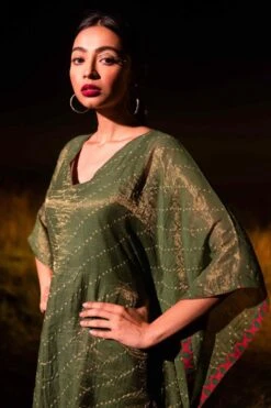 Naina Jain Green Chanderi Benarasi Kaftan -Echo Clohting Shop 222nj4 3