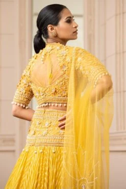 Tarun Tahiliani Mustard Kalidar Sheer Brocade Lehenga Set -Echo Clohting Shop 224ttc15 4