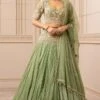 Tarun Tahiliani Green Kalidar Sheer Brocade Lehenga Set