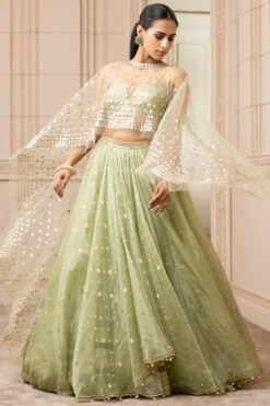 Tarun Tahiliani Jade Asymmetric Organza Brocade Lehenga Set